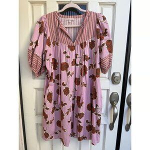Knox Rose Pink Floral Tassel V Neck Puff Sleeve Mini Dress Women's Size Small